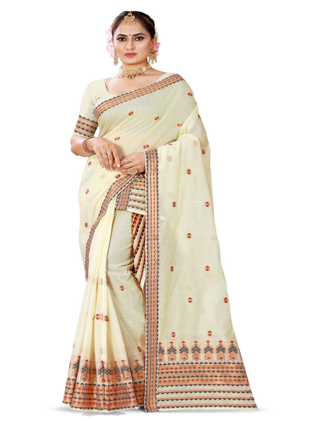 

Skiran's Assamese Mekhela Chador Woven Design Saree, Cream