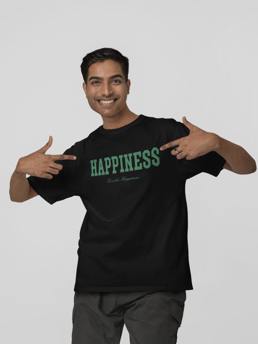 Calm Down Men Oversized Typography Round Neck Cotton T-shirt, Black