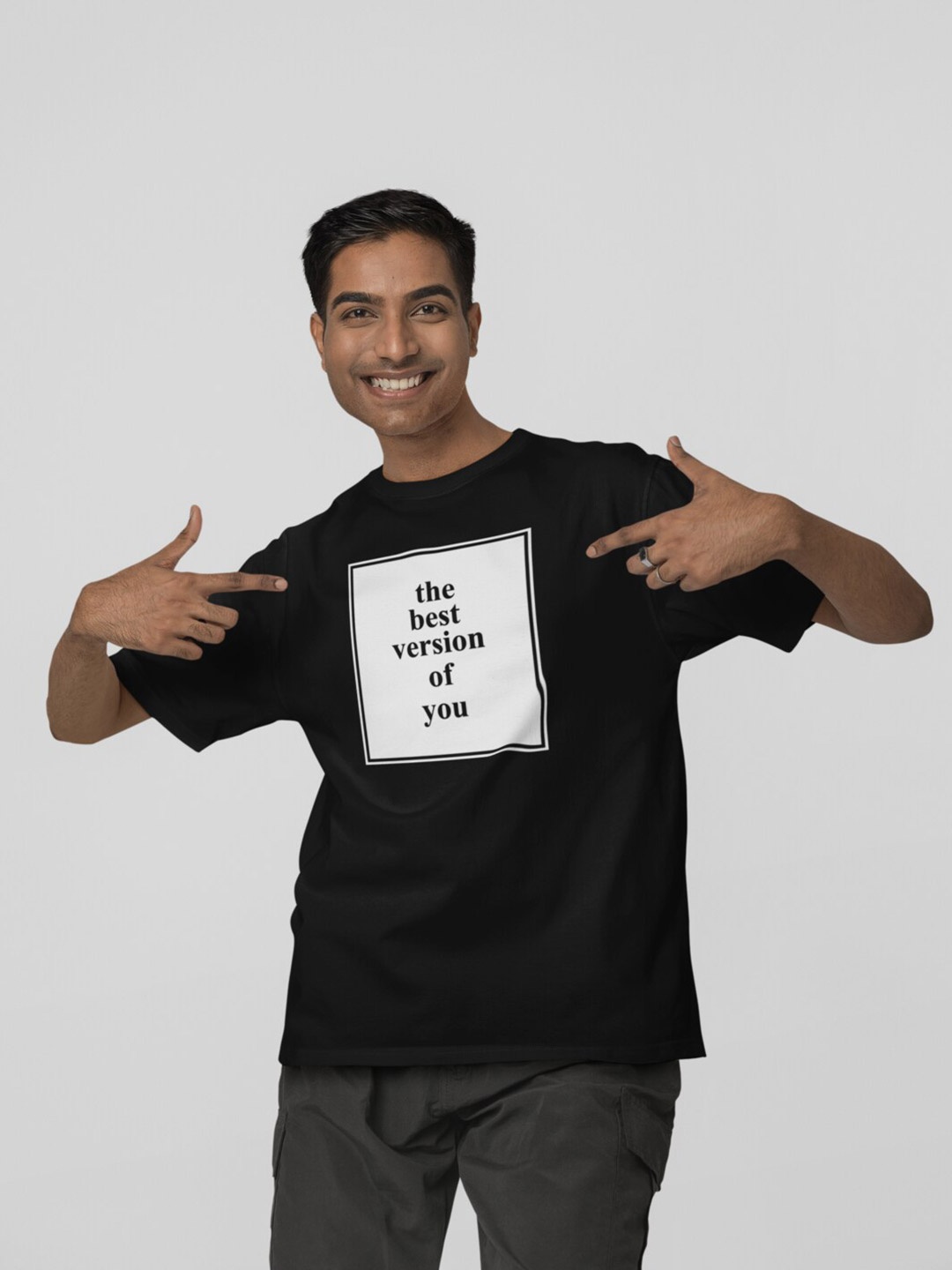 Calm Down Men Oversized Typography Round Neck Cotton T-shirt, Black