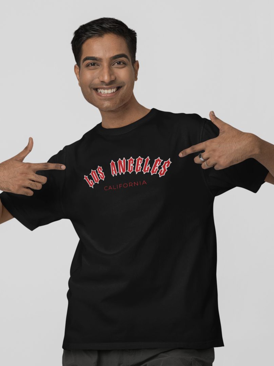 Calm Down Typography Printed Round Neck Oversized T-shirt, Black