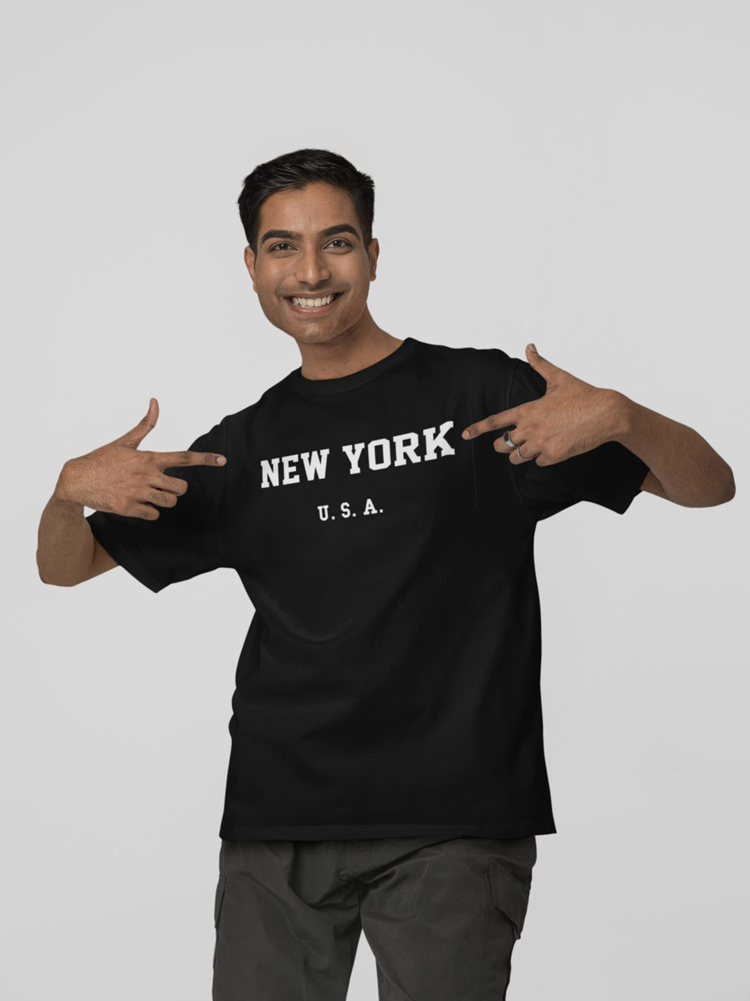 

Calm Down Men Oversized Typography Round Neck Cotton T-shirt, Black