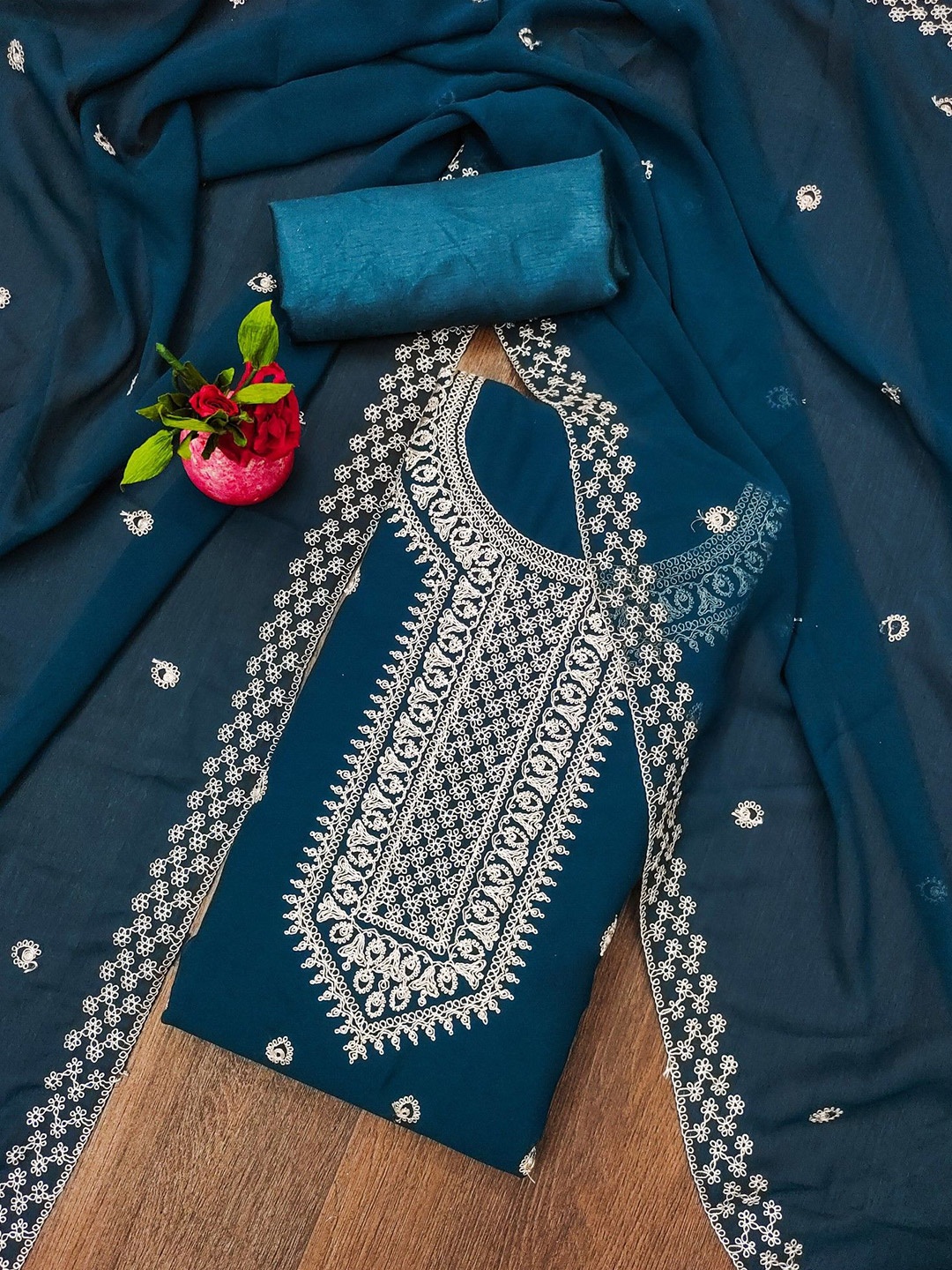 

LeeliPeeri Designer Ethnic Motifs Embroidered Sequinned Unstitched Dress Material, Blue