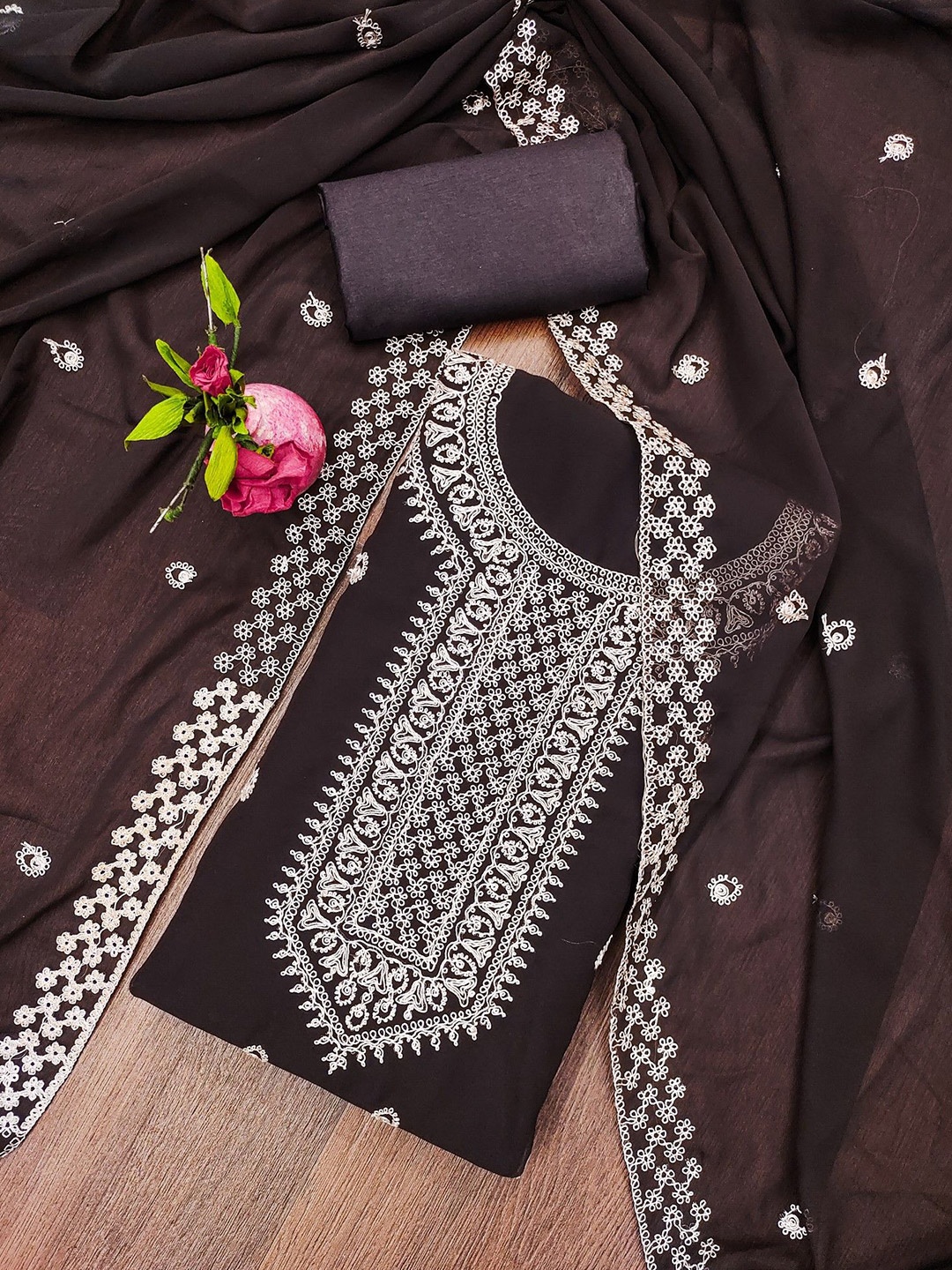 

LeeliPeeri Designer Embroidered Unstitched Dress Material, Brown