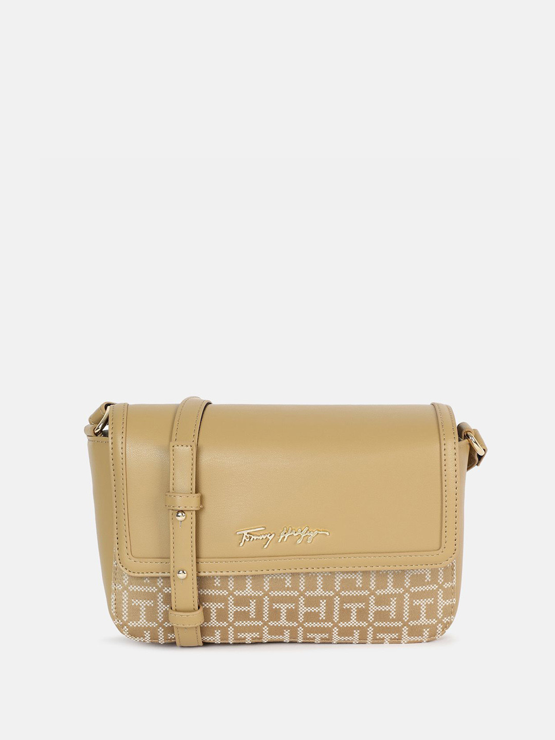 

Tommy Hilfiger Geometric Printed Structured Sling Bag, Beige