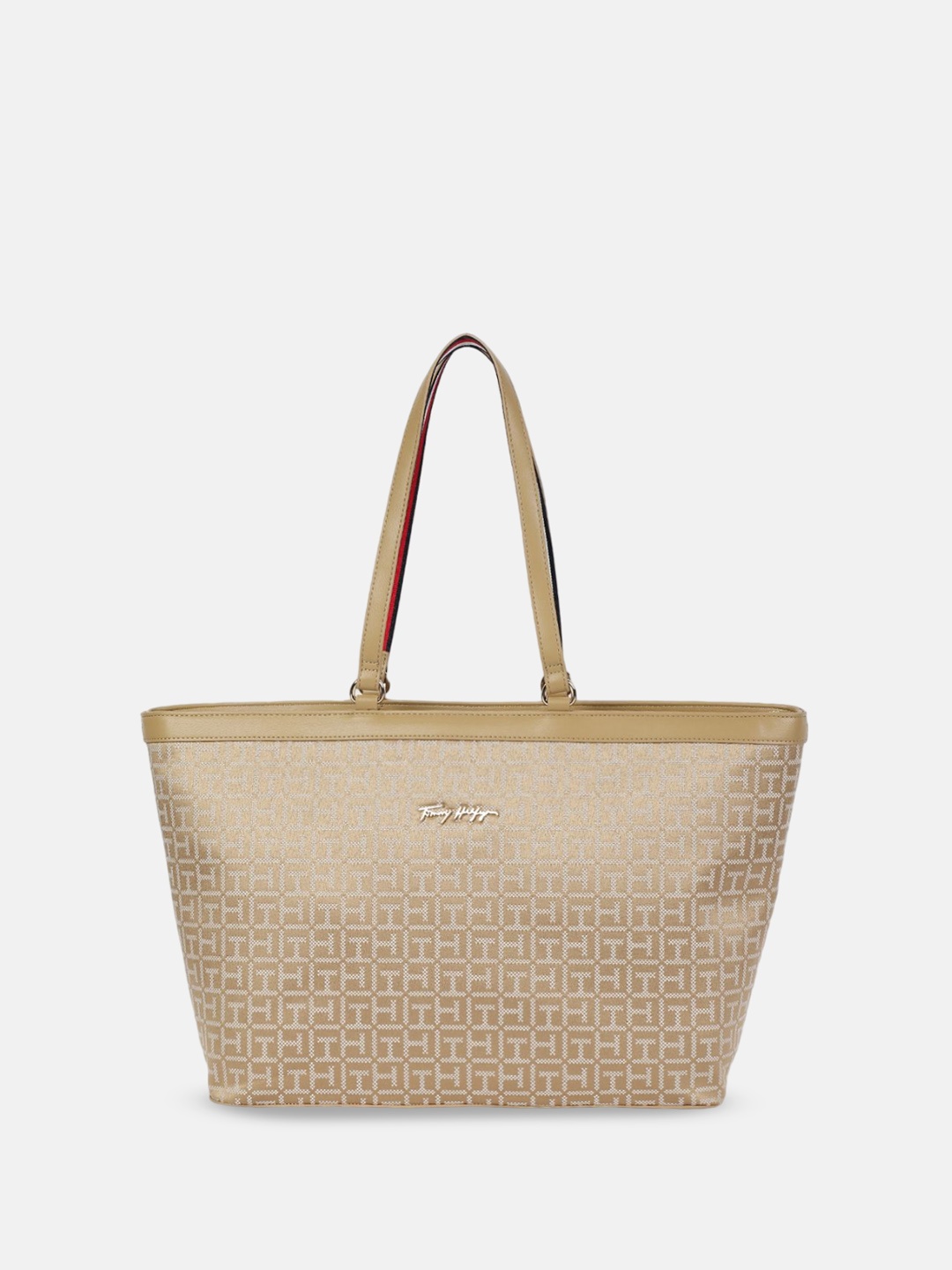 

Tommy Hilfiger Oversized Self Design Structured Shoulder Bag, Beige