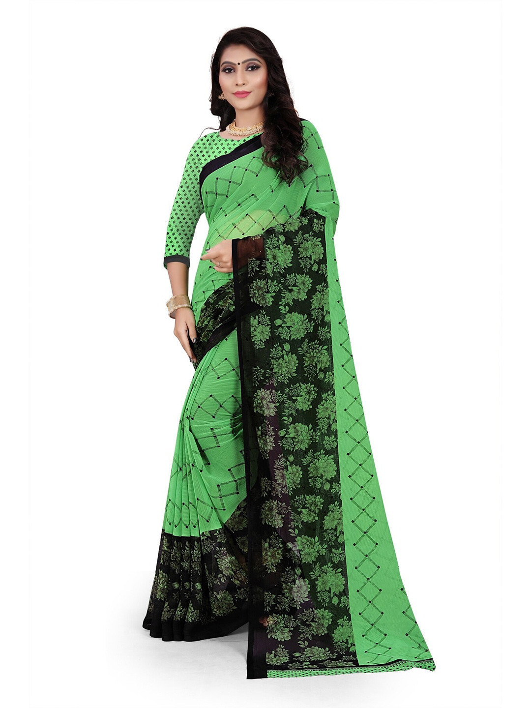 

RUNAYA NX Floral Pure Georgette Saree, Green