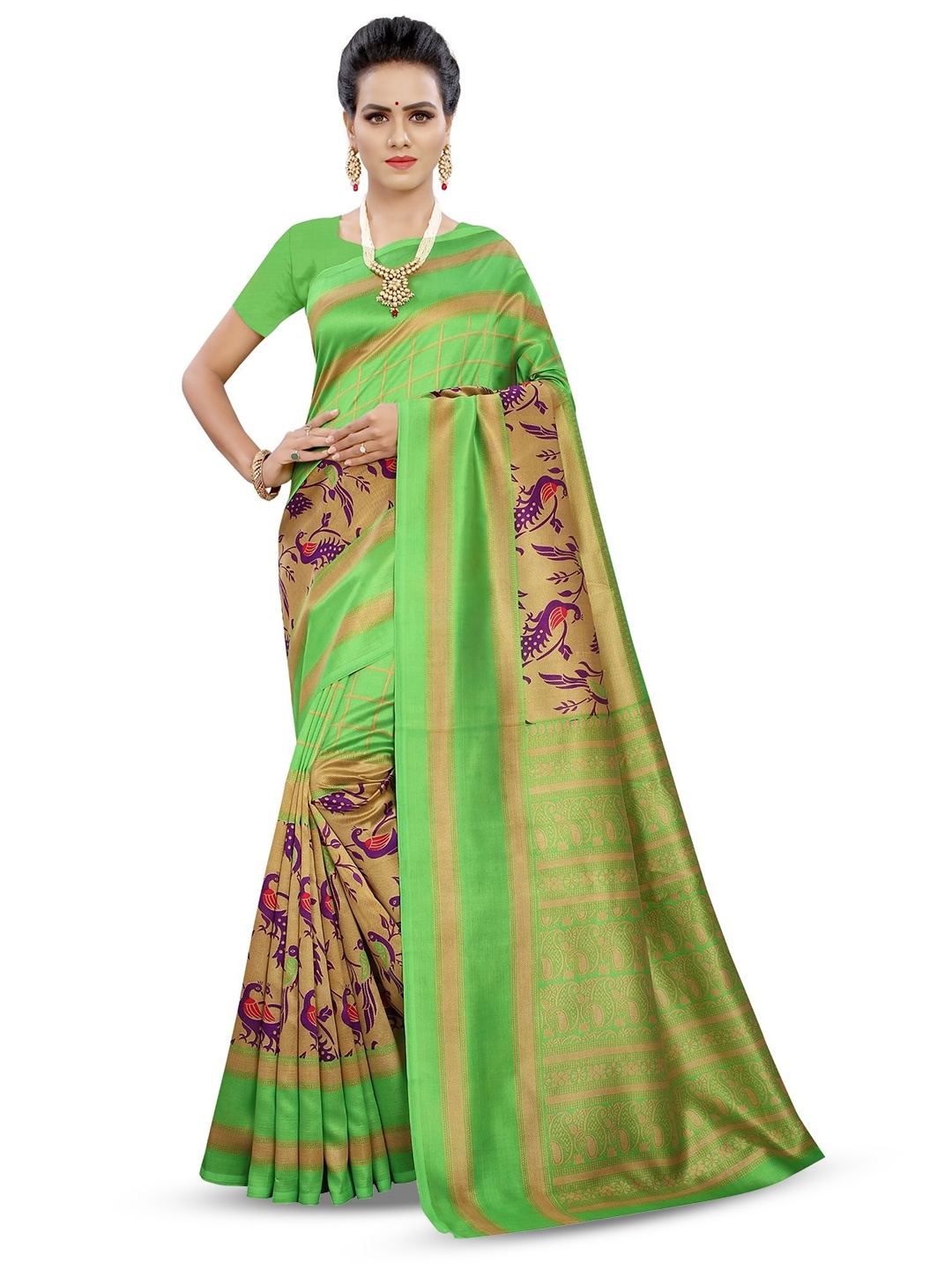 

RUNAYA NX Woven Design Floral Saree, Green