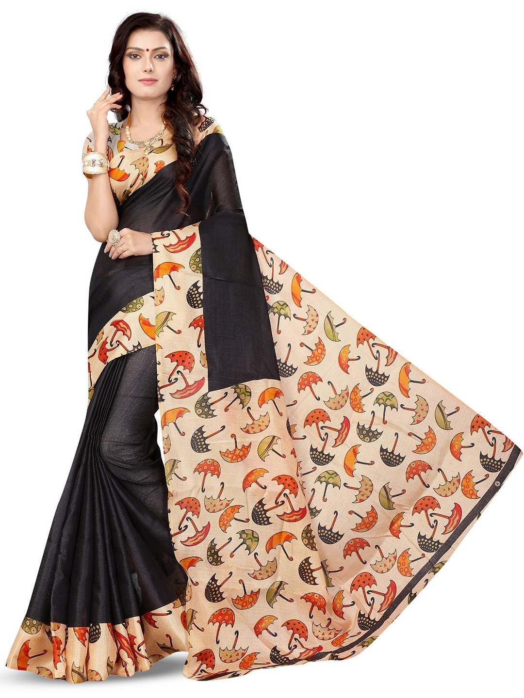 

RUNAYA NX Solid Printed Saree, Black