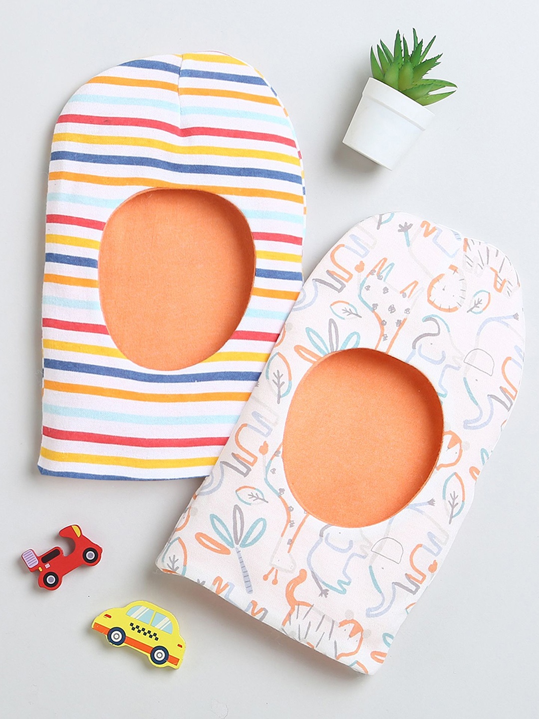 

BUMZEE Infants Boys Pack Of 2 Printed Reversible Balaclava Caps, White