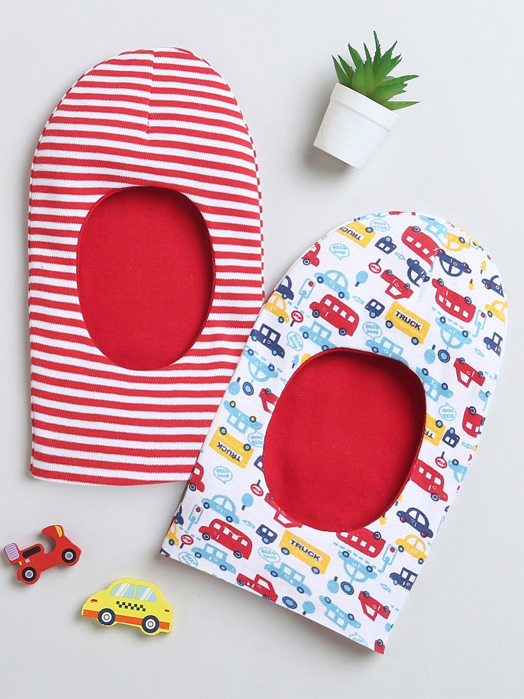 

BUMZEE Infants Boys Pack Of 2 Printed Reversible Balaclava Caps, Red