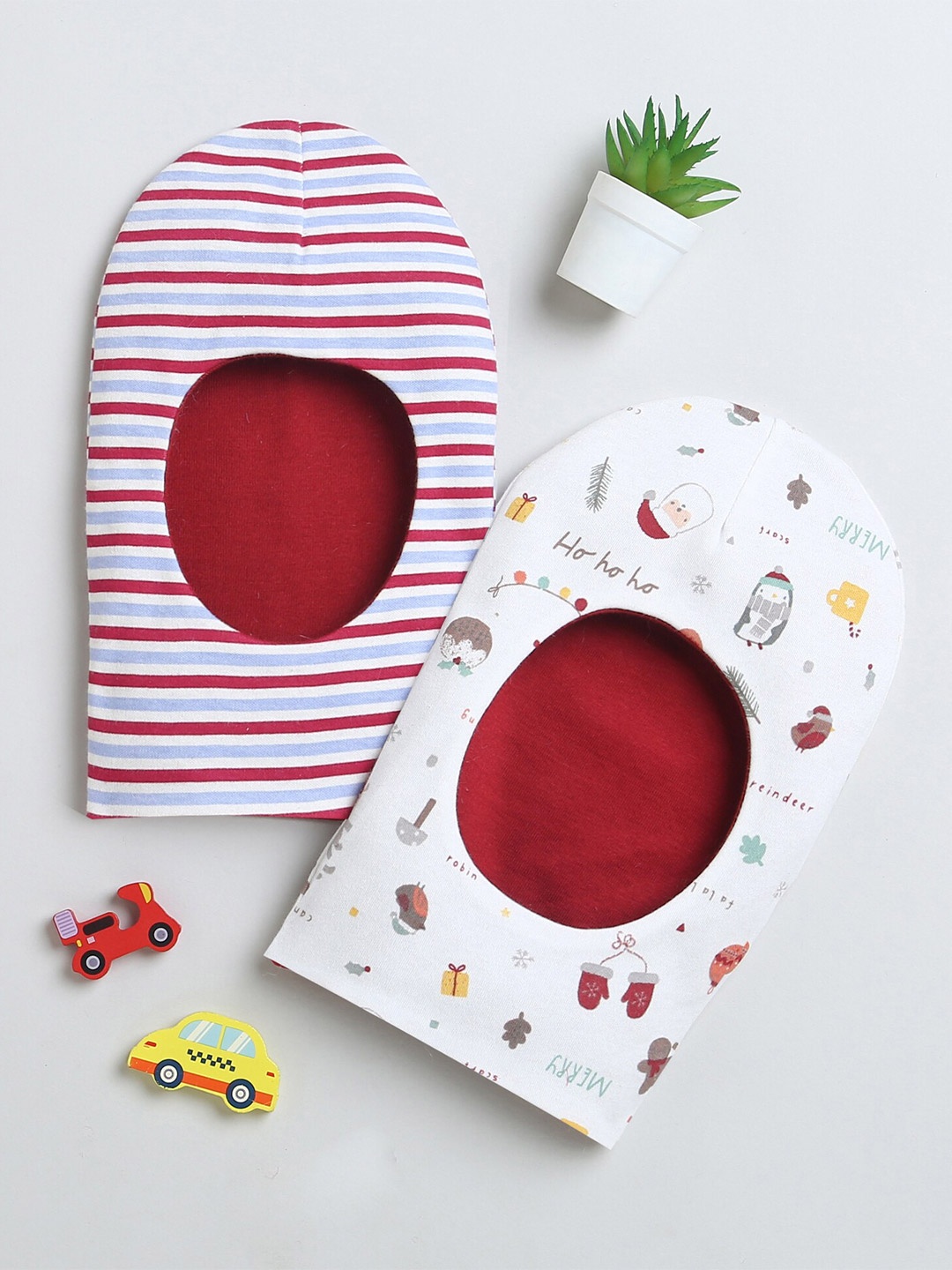 

BUMZEE Infants Boys Pack Of 2 Printed Reversible Balaclava Caps, Maroon