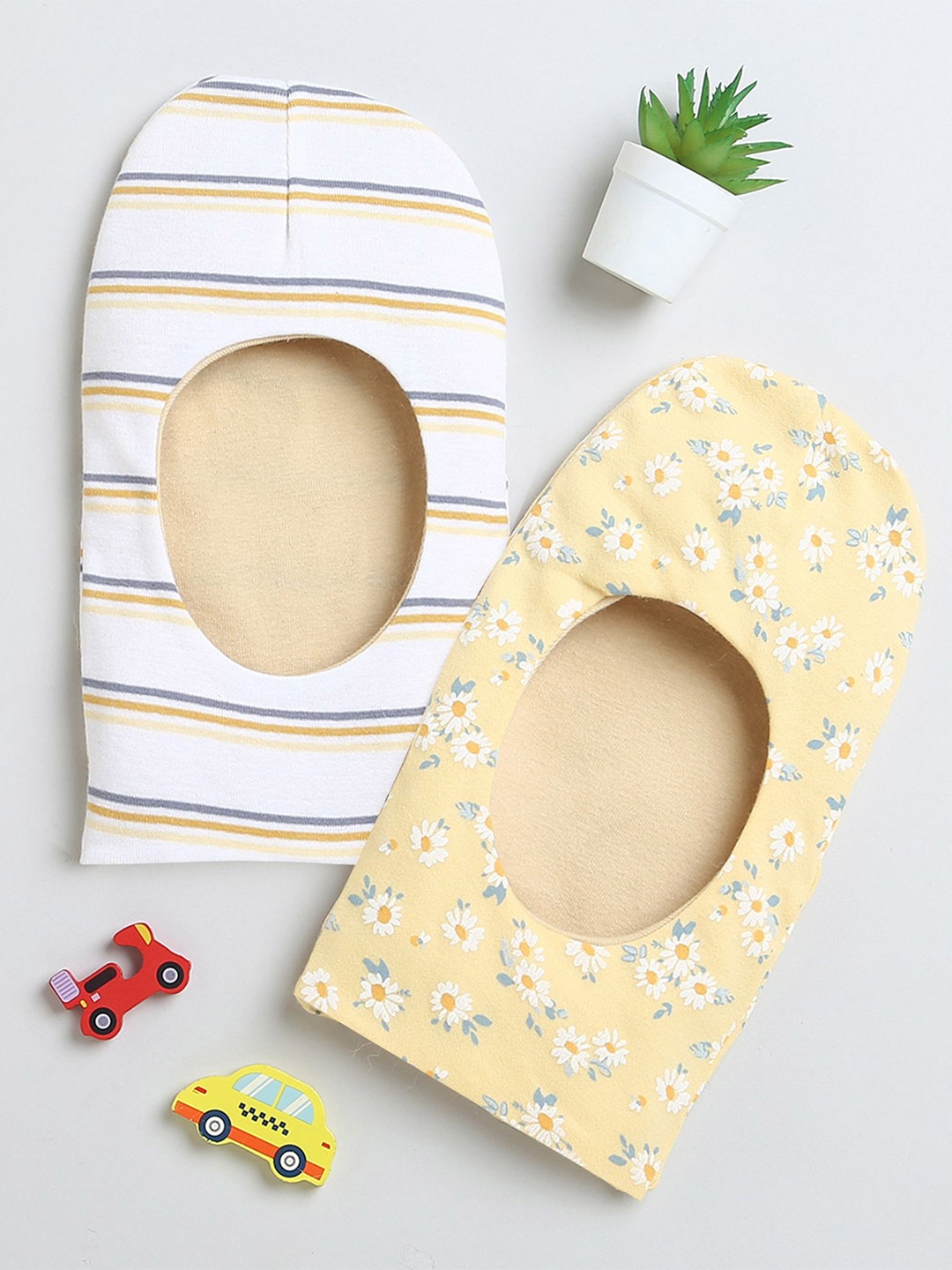 

BUMZEE Infants Girls Pack Of 2 Printed Reversible Balaclava Caps, Yellow