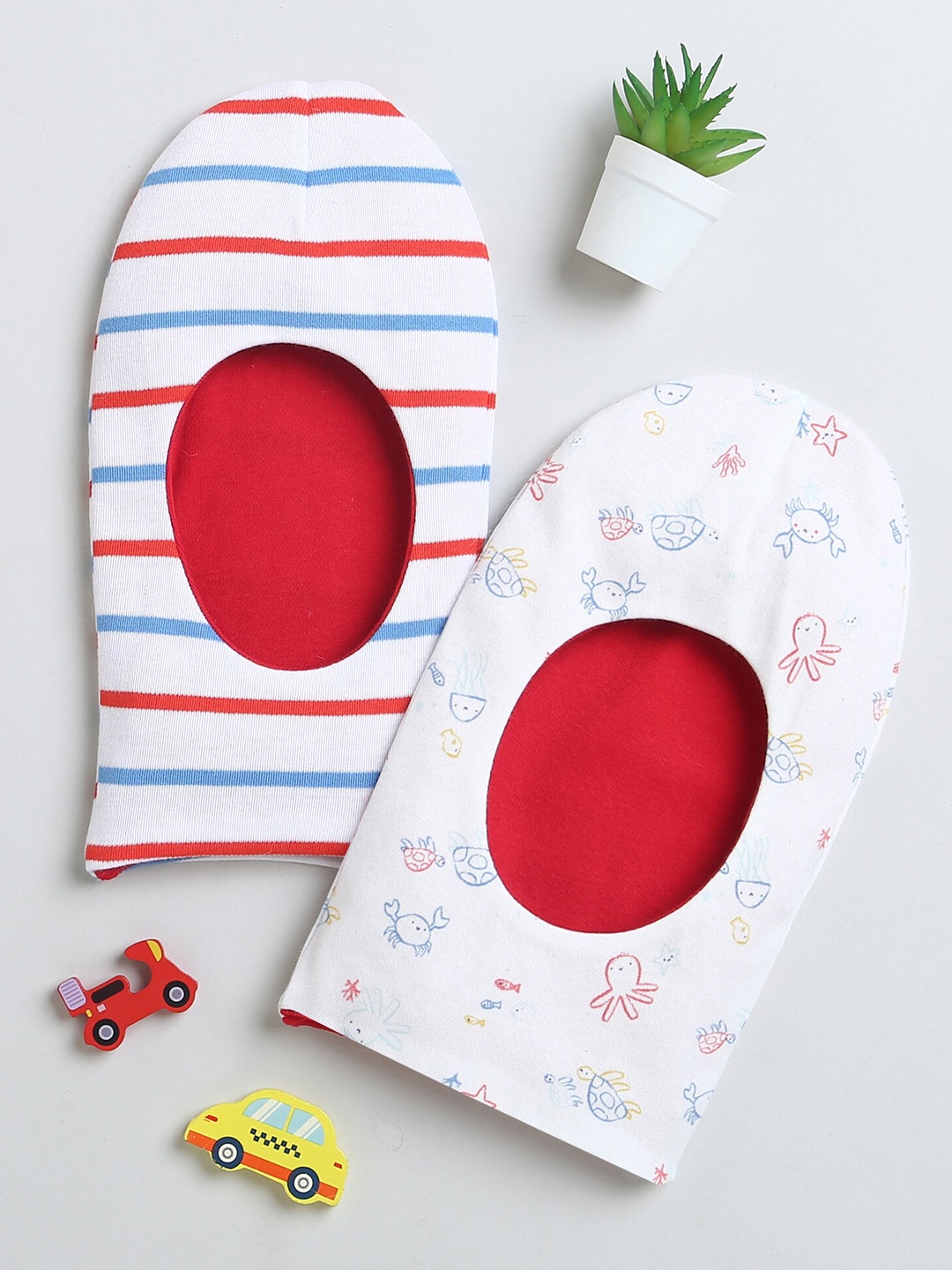 

BUMZEE Infants Boys Pack Of 2 Printed Reversible Balaclava Caps, Red