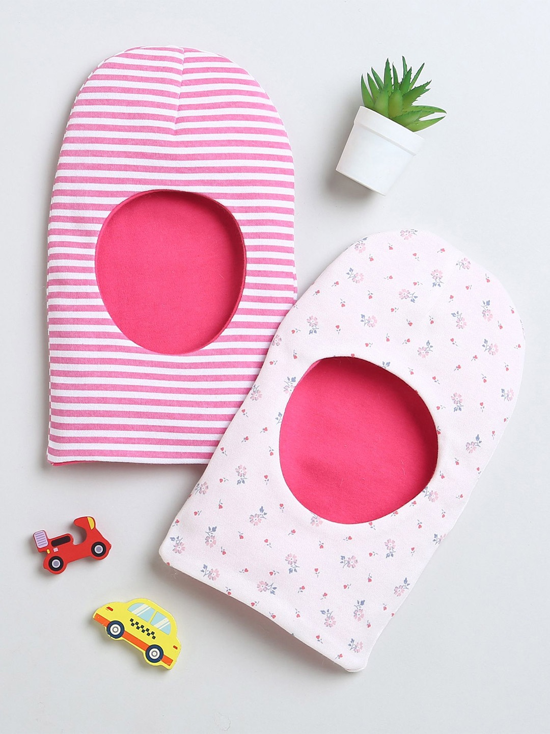 

BUMZEE Infants Girls Pack Of 2 Printed Reversible Balaclava Caps, Pink
