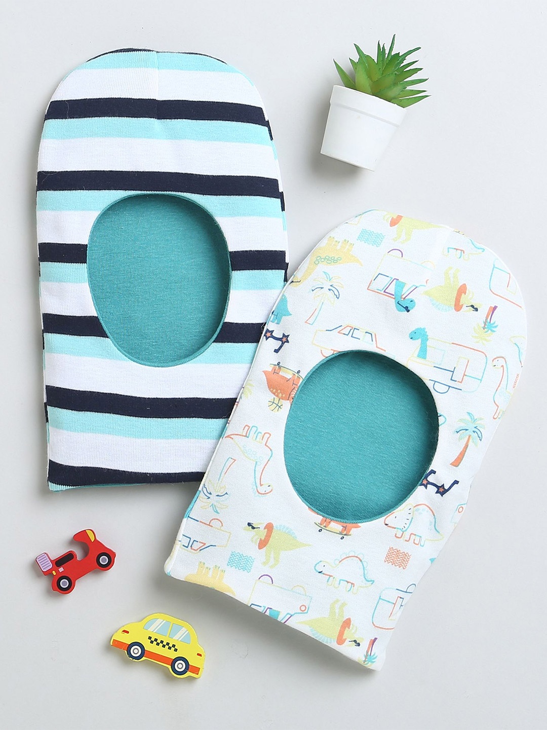 

BUMZEE Infants Boys Pack Of 2 Printed Reversible Balaclava Caps, White