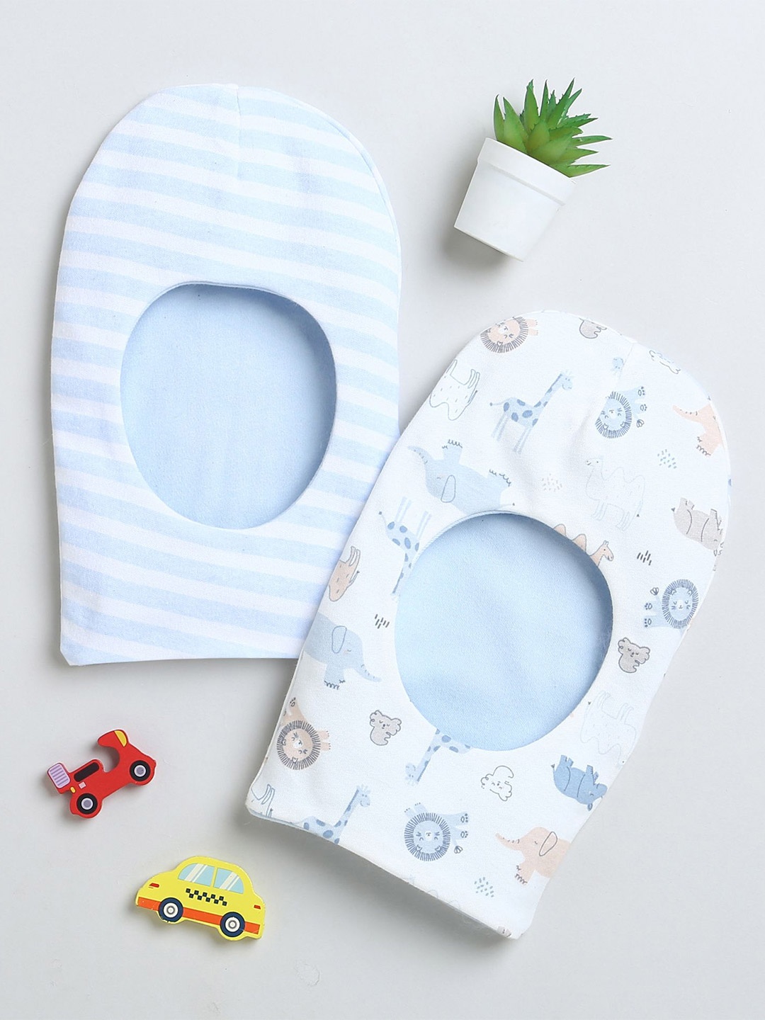 

BUMZEE Infants Boys Pack Of 2 Printed Reversible Balaclava Caps, Blue