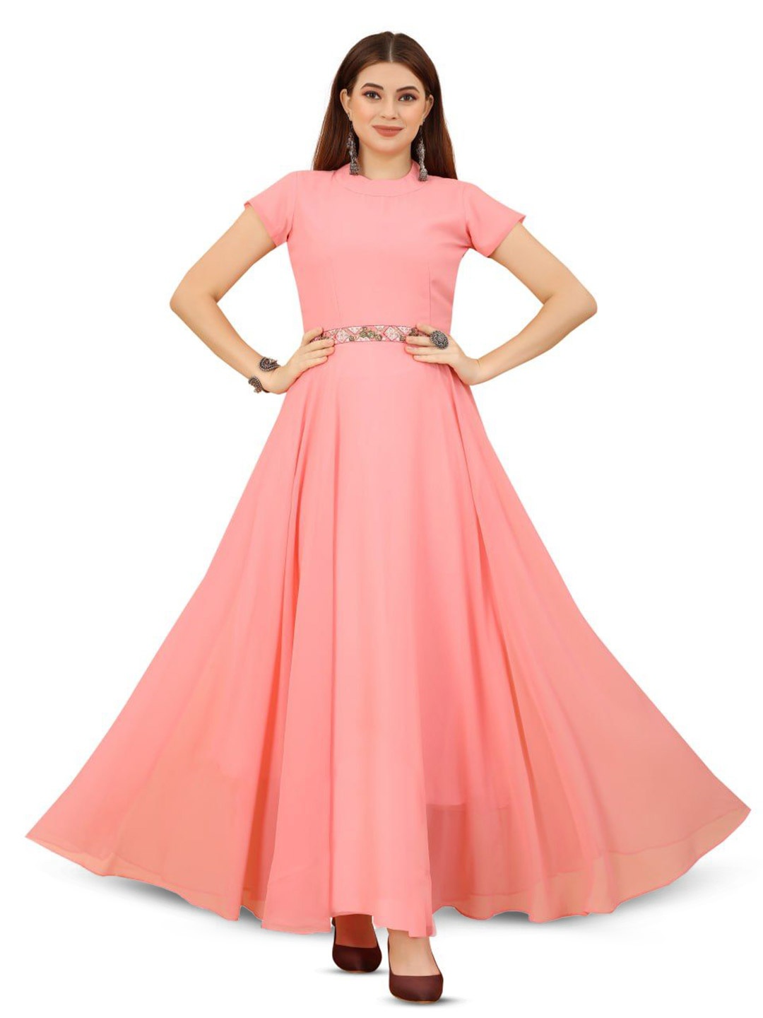 

YOYO Fashion Women Round Neck Maxi Dress, Pink