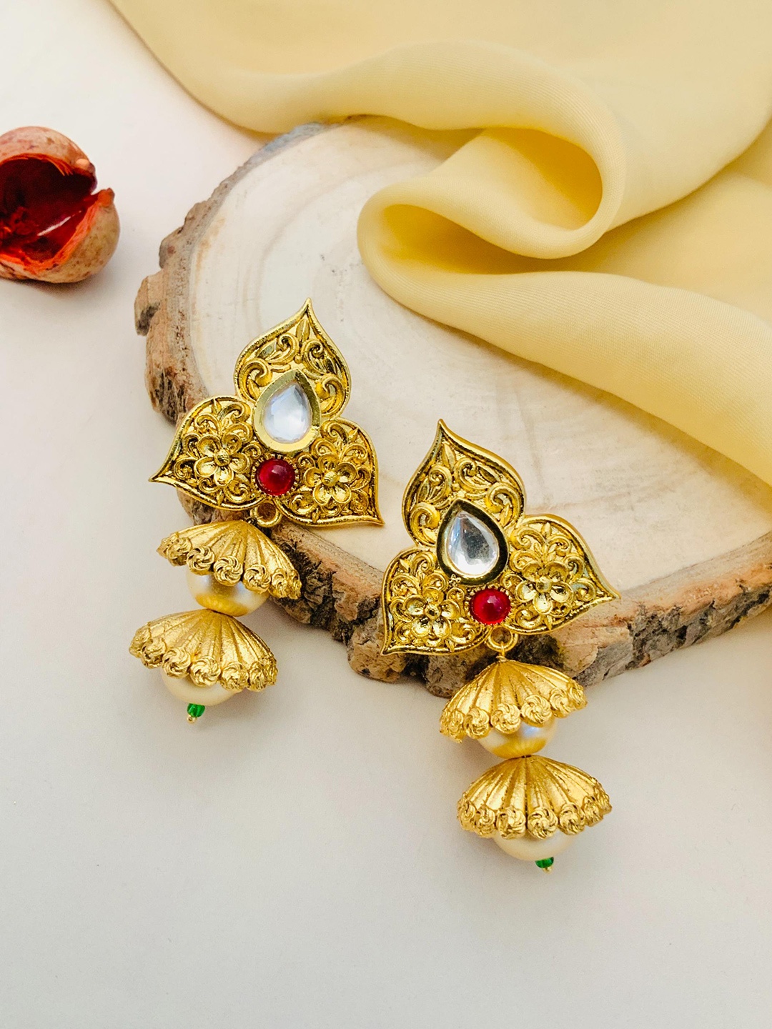 

ABDESIGNS Gold-Plated Kundan-Studded Classic Jhumkas