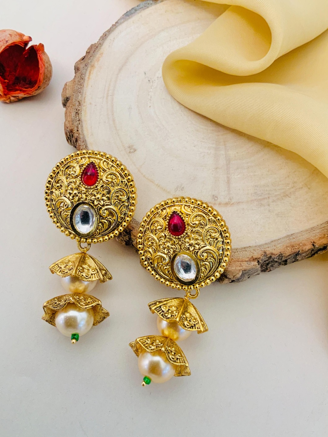 

ABDESIGNS Gold-Plated Kundan-Studded & Beaded Classic Drop Earrings