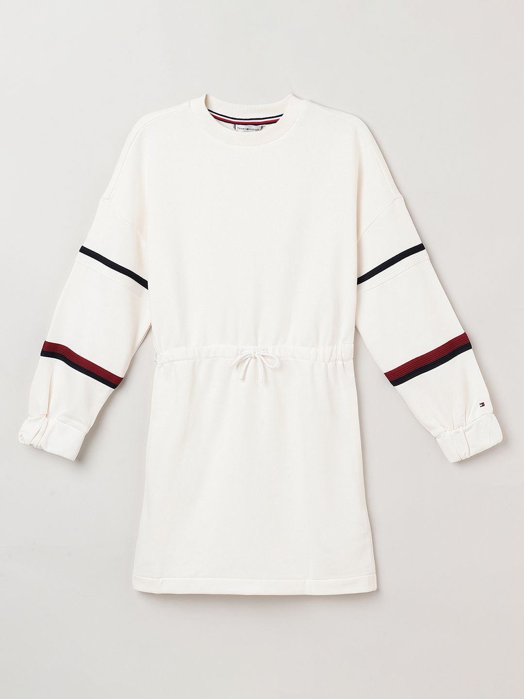 

Tommy Hilfiger Girls Round Neck Extended Sleeves Cotton A-Line Dress, White