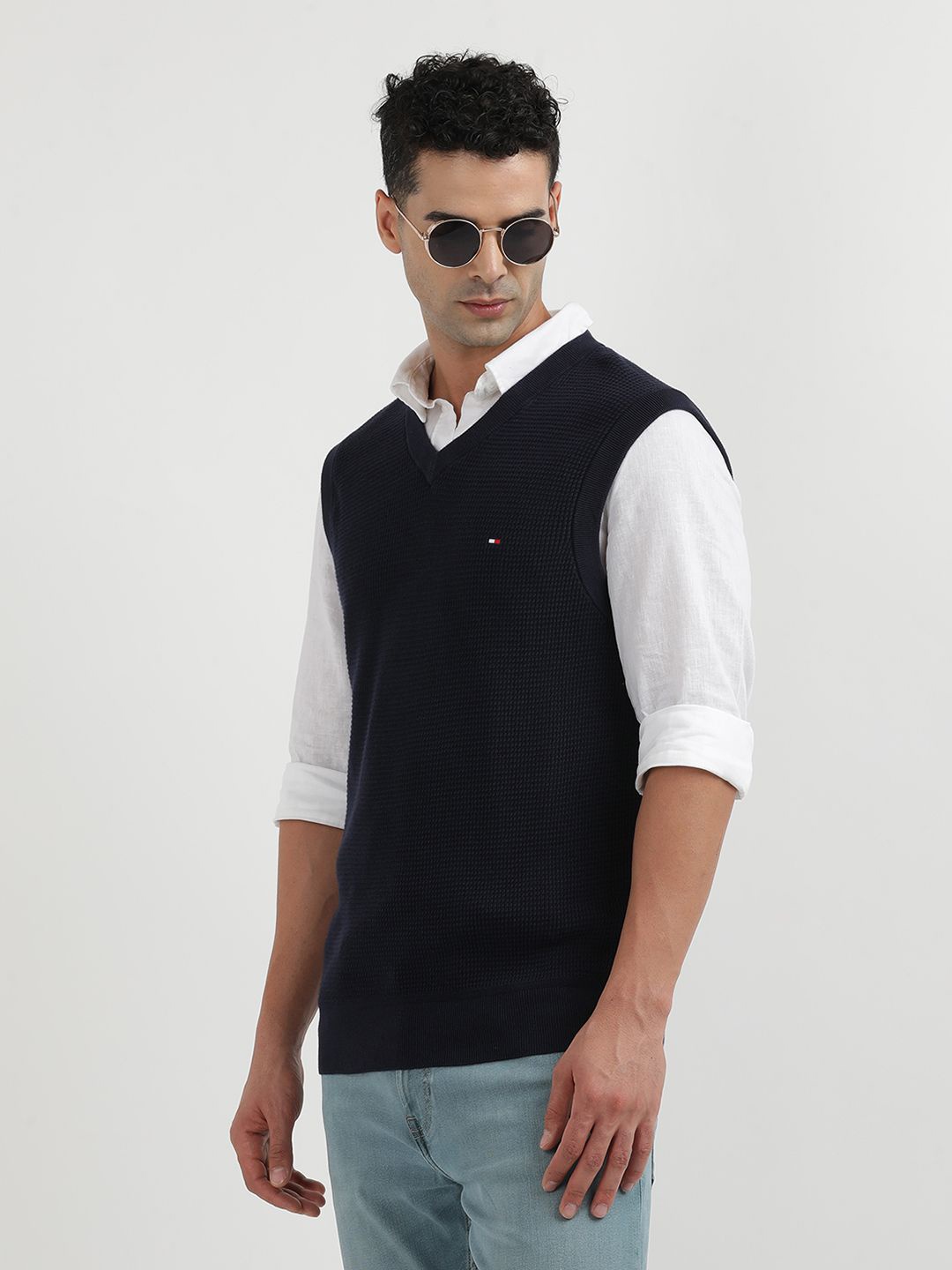 

Tommy Hilfiger V Neck Sleeveless Cotton Sweater Vest, Blue