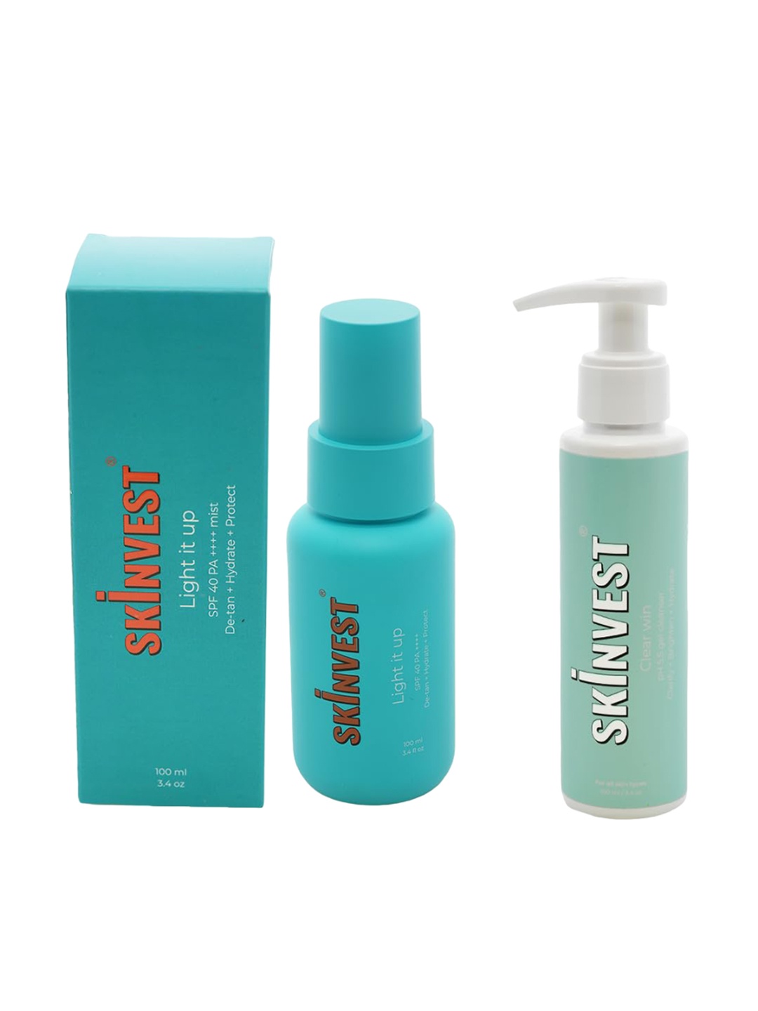 

SKINVEST Clear Win Face Cleanser 100ml & Light It Up SPF 40 PA++++ Body Mist Spray 100ml, Blue