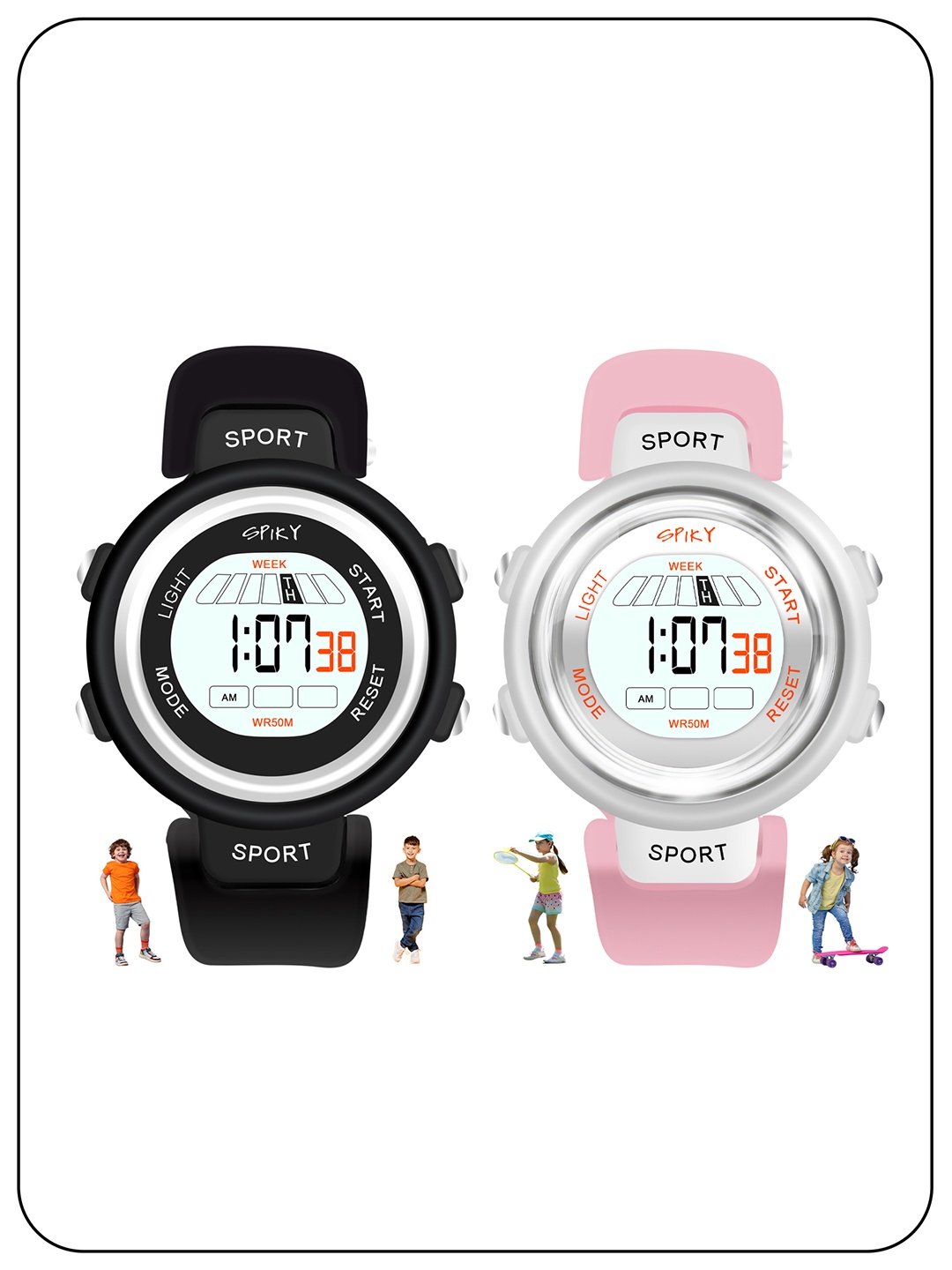 

Spiky Kids Pack Of 2 Printed Dial & Straps Analogue Watch Combo_EVA23_BlkPnk, Black