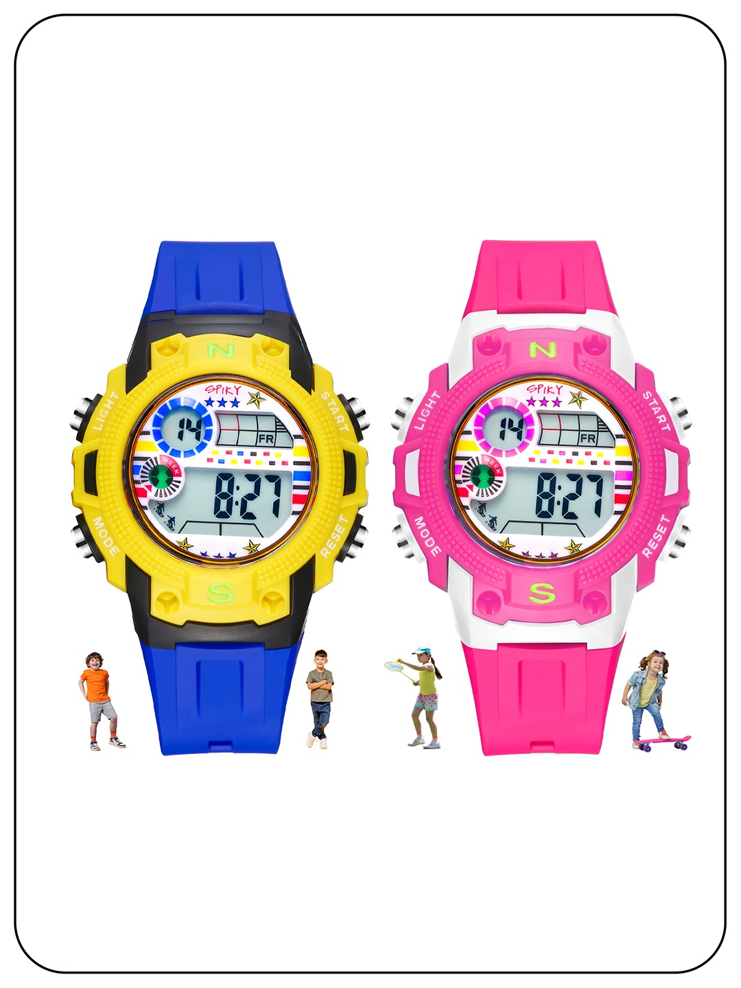 

Spiky Kids Pack Of 2 Dial & Straps Digital Multi Function Watch Combo_EVA20_BluPnk, Blue
