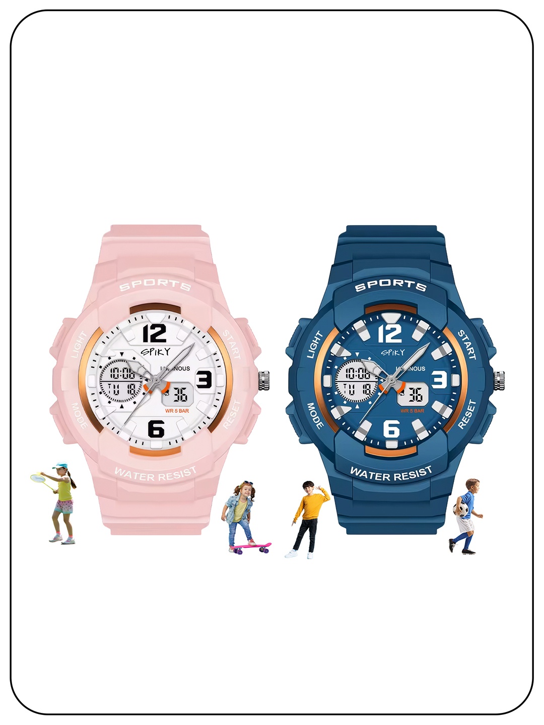 

Spiky Kids Pack Of 2 Printed Dial & Wrap Around Straps Analogue and Digital Watch, Pink