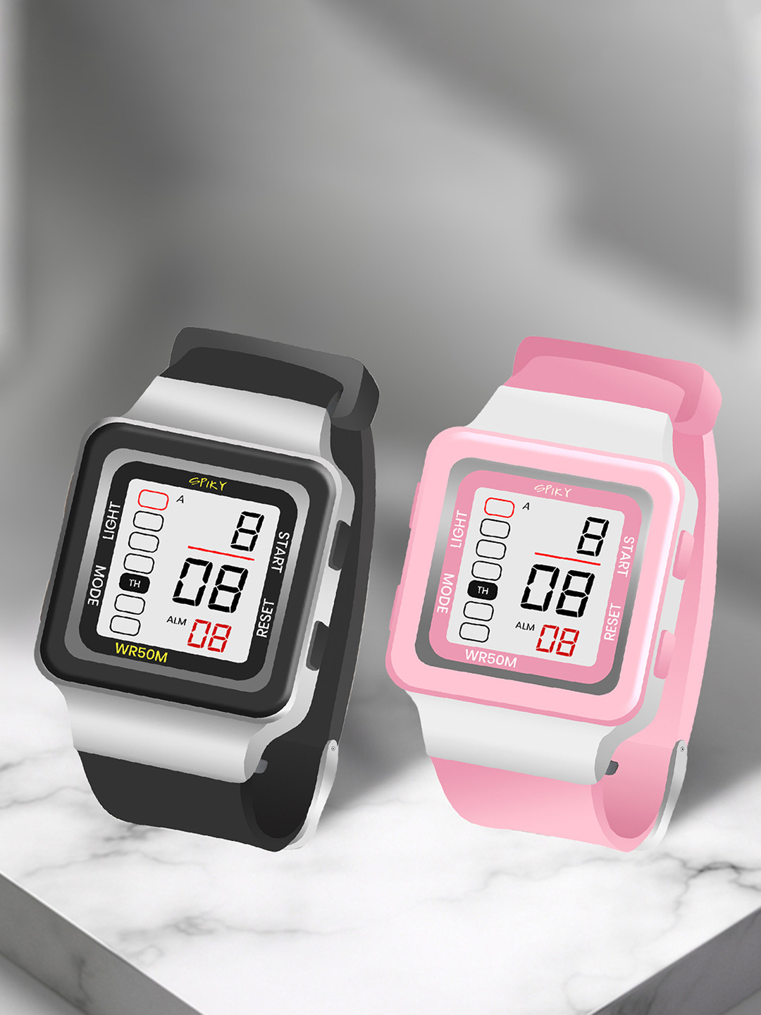 

Spiky Unisex Kids Dial & Straps Digital Multi Function Watch Combo_EVA22_BlkPnk, Black