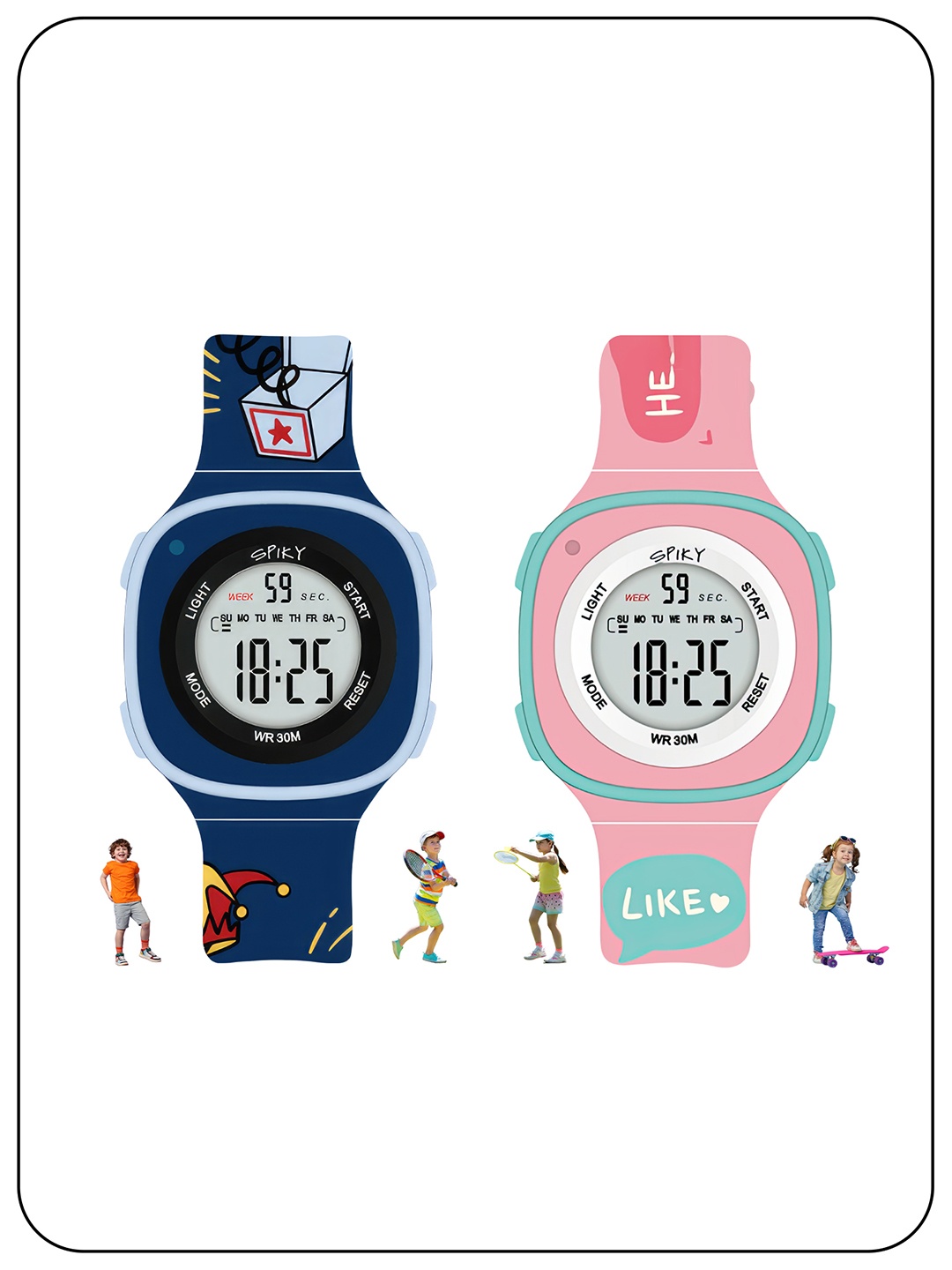 

Spiky Unisex Kids Patterned Dial & Straps Analogue Multi Function Watch Combo_15_BluPnk, Blue