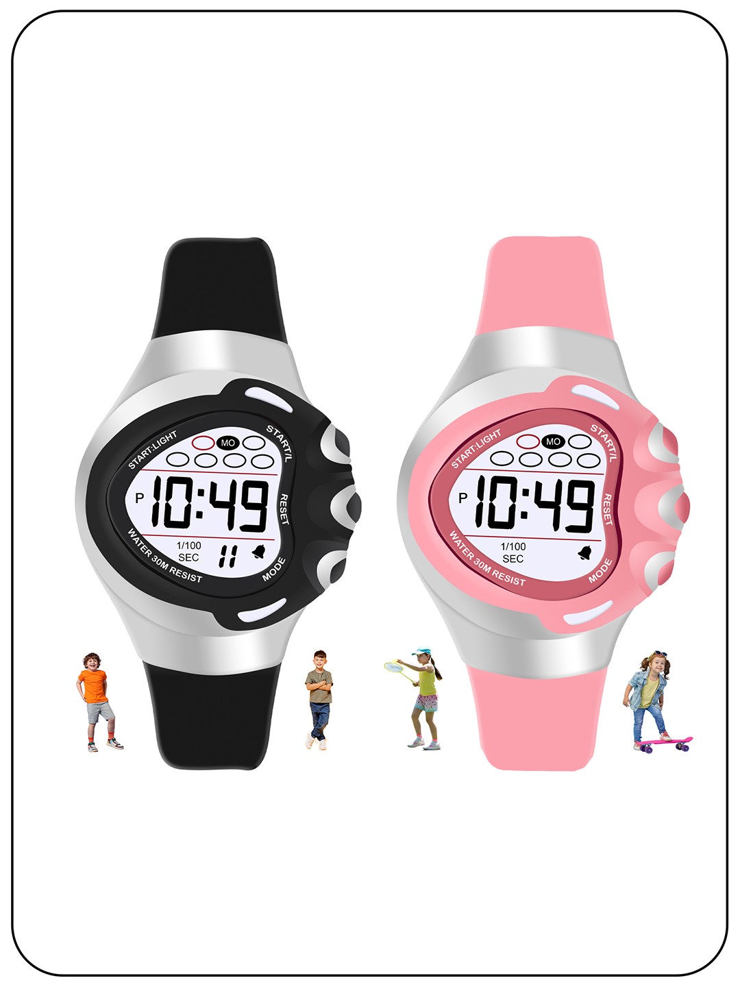 

Spiky Kids Set of 2 Silicon Strap Analogue Multi Function Watch Combo_EVA21_BlkPnk, Black