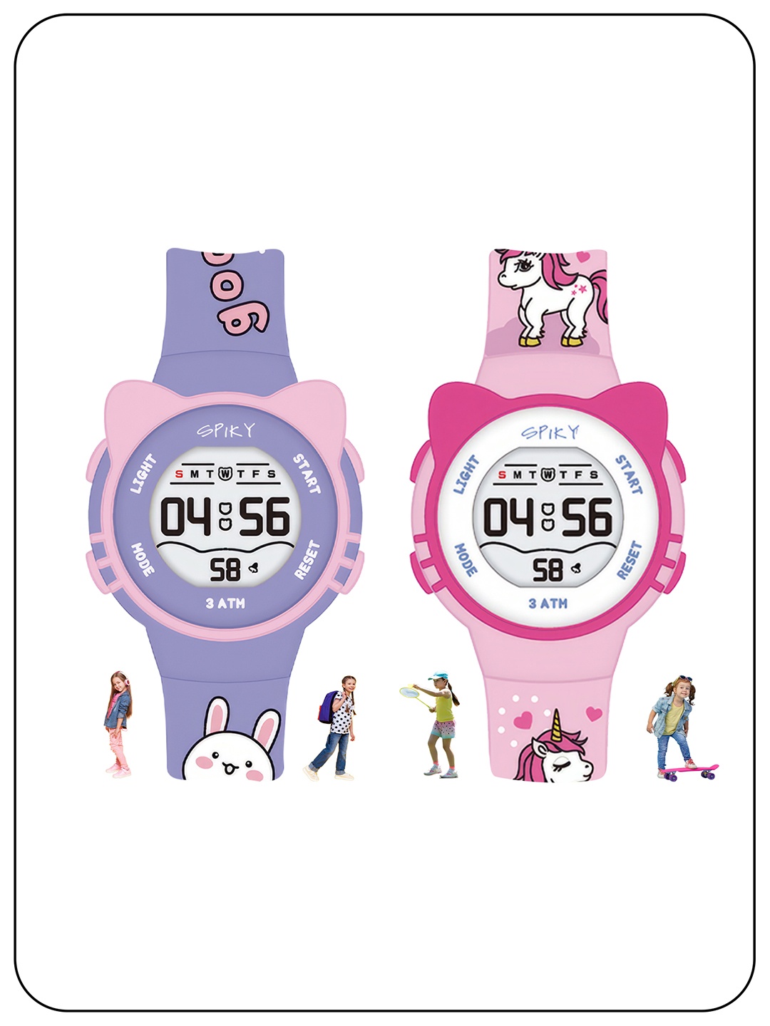 

Spiky Kids Set of 2 Silicon Strap Analogue Multi Function Watch Combo_EVA17_PurPnk, Purple