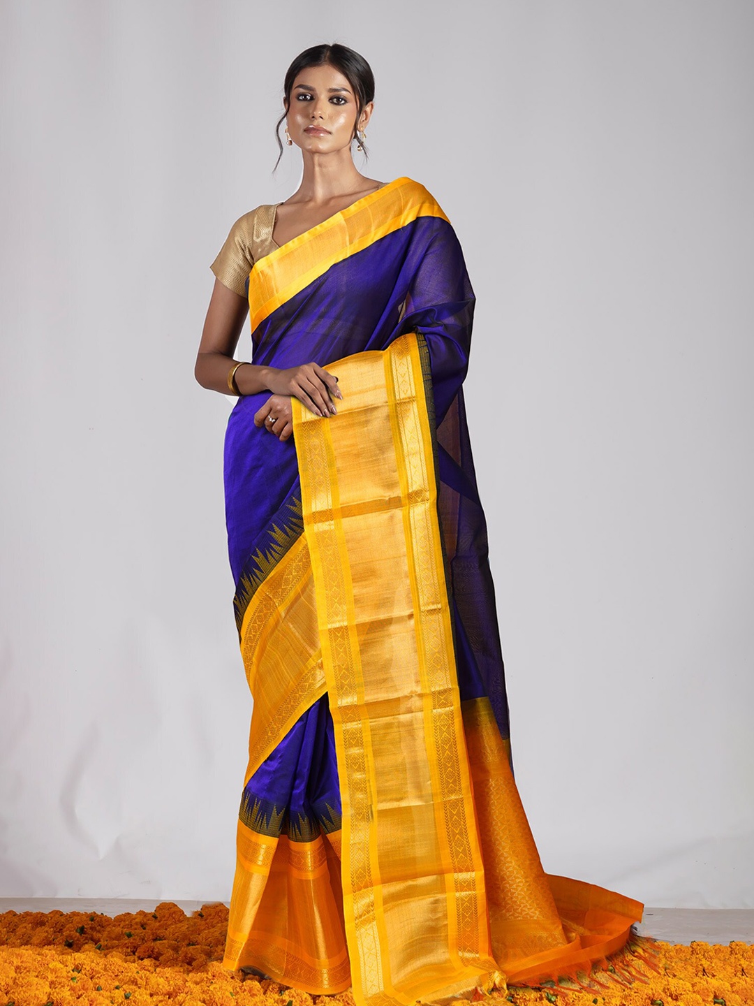 

Unnati Silks Zari Pure Silk Handloom Kanjeevaram Saree, Blue