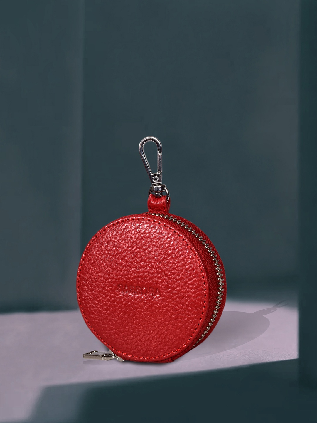 

Sassora Women Textured Genuine Leather Compact Key Pouch, Red