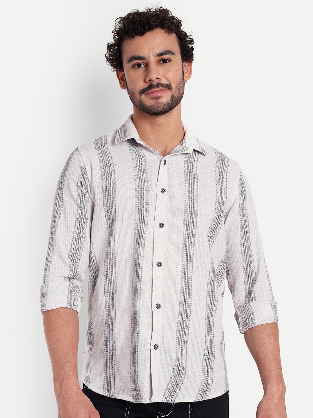 

FILO HEVIS Classic Striped Cotton Linen Casual Shirt, White