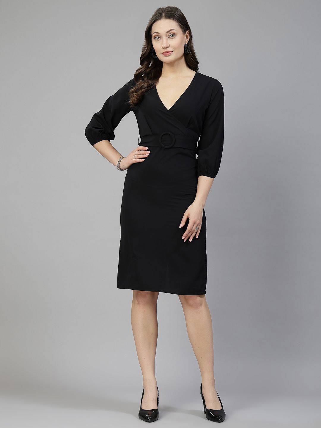 

aayu V-Neck Long Sleeves Dress With Belted, Black