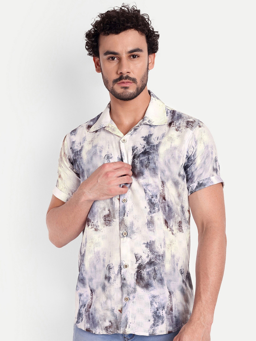 

FILO HEVIS Classic Printed Cotton Casual Shirt, White