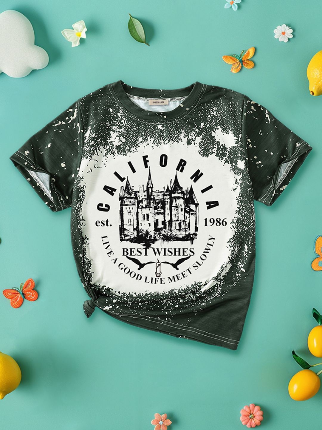 

INCLUD Girls Typography Printed T-shirt, Green