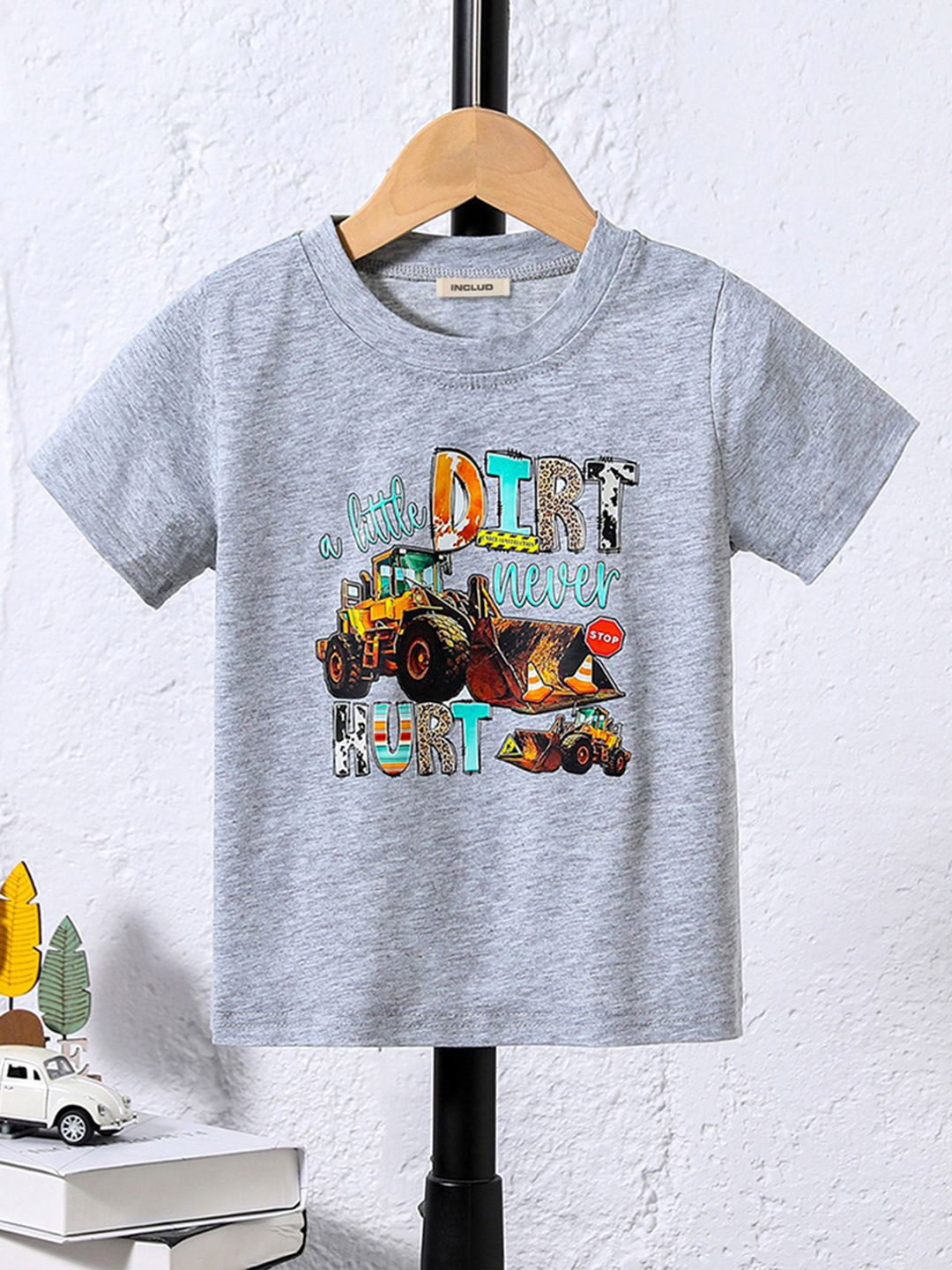 

INCLUD Boys Typography Printed Round Neck T-shirt, Grey