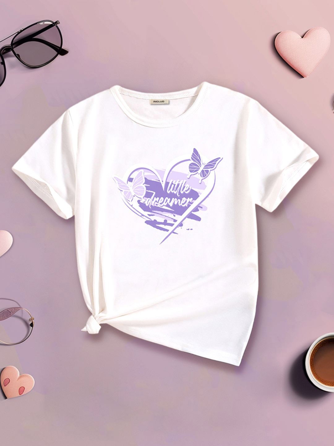 

INCLUD Girls Graphic Printed Round Neck T-shirt, White