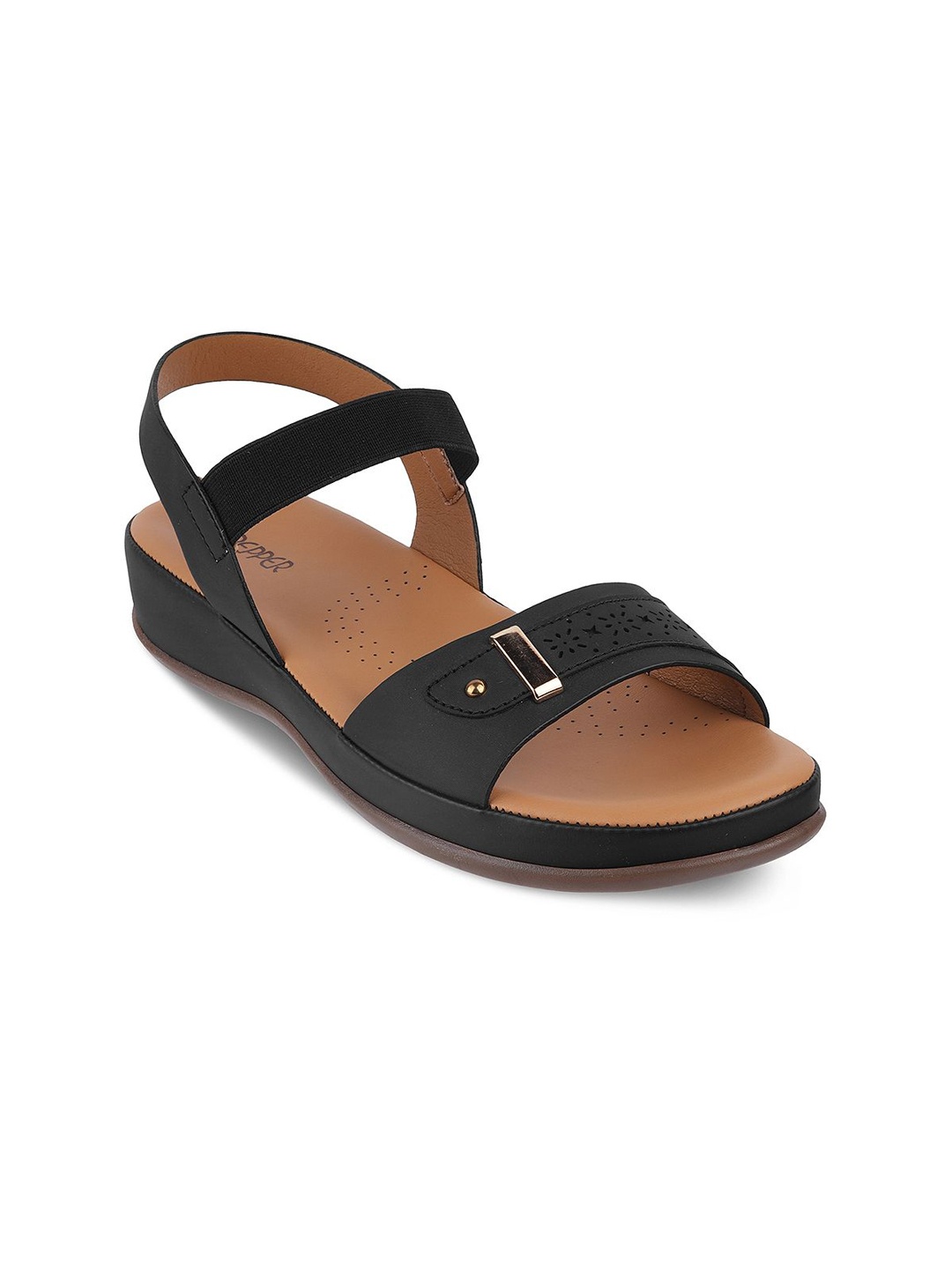 

PEPPER Women Textured Open Toe Flats, Black