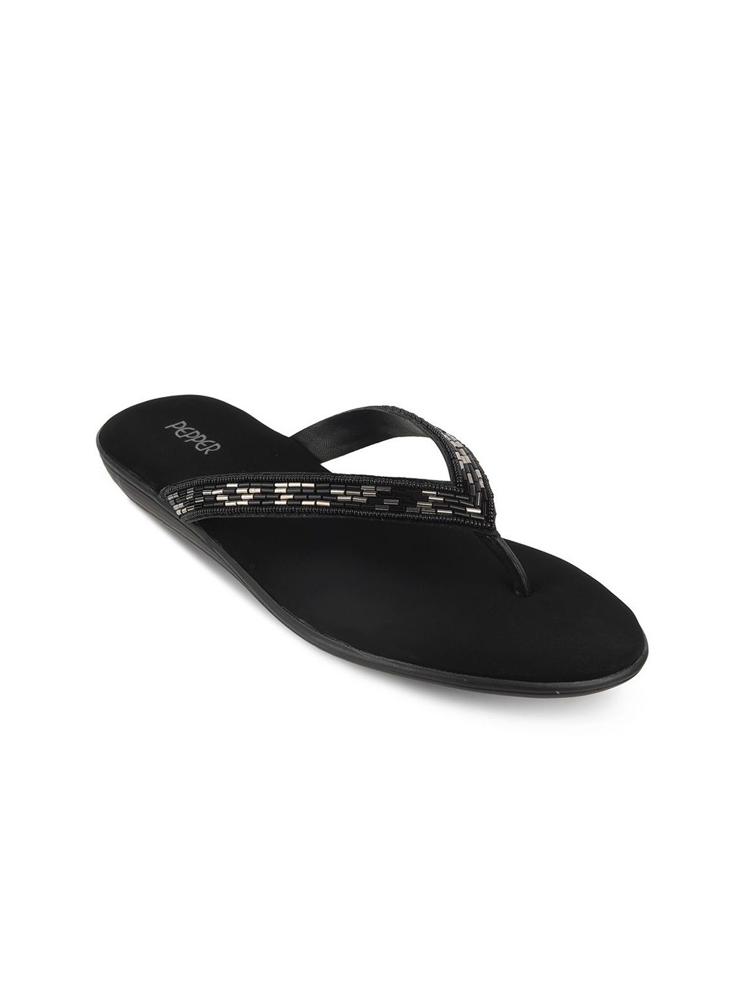 

PEPPER Women Embellished Open Toe Flats, Black
