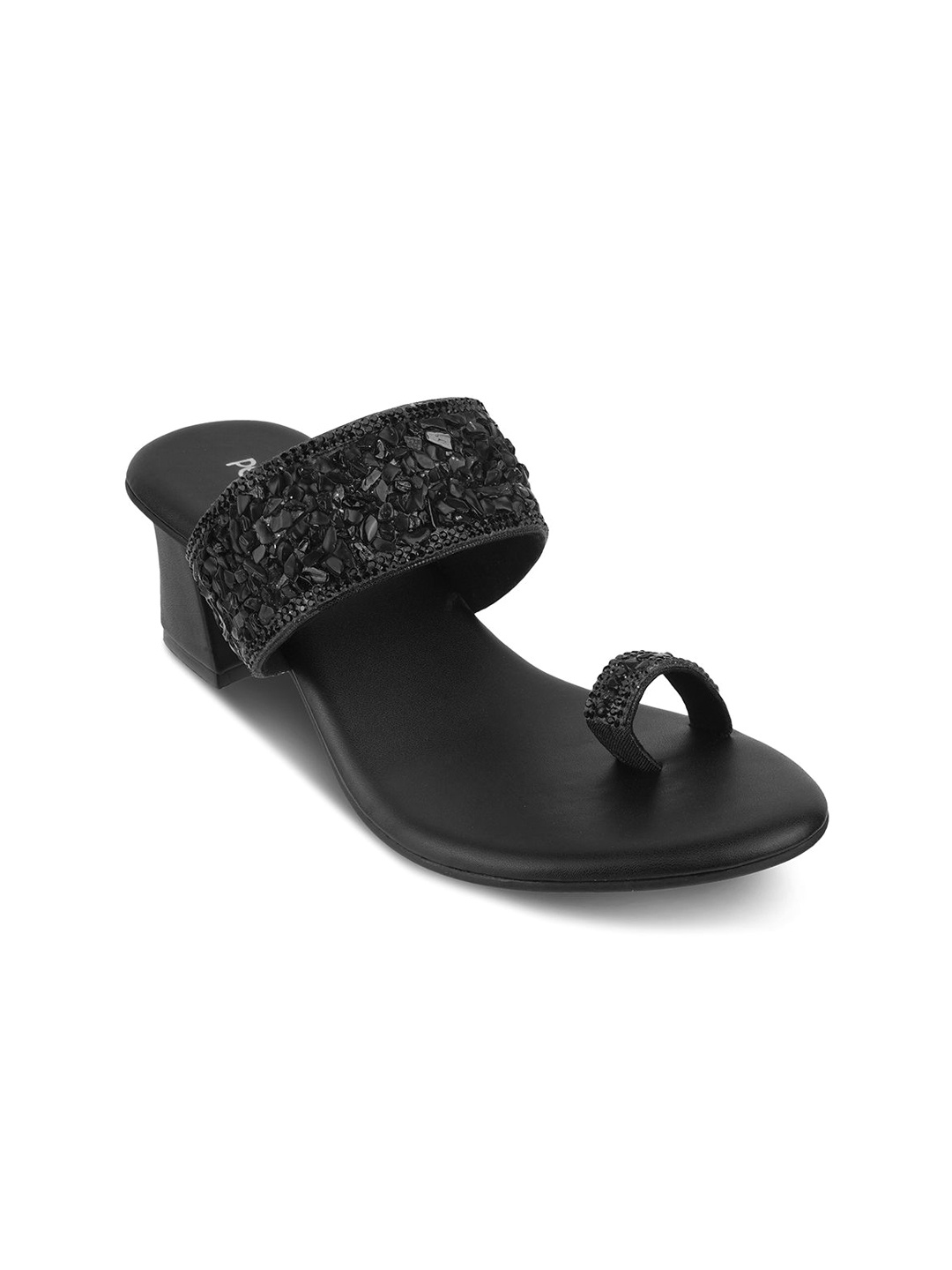 

PEPPER Embellished Open Toe Block Heels, Black