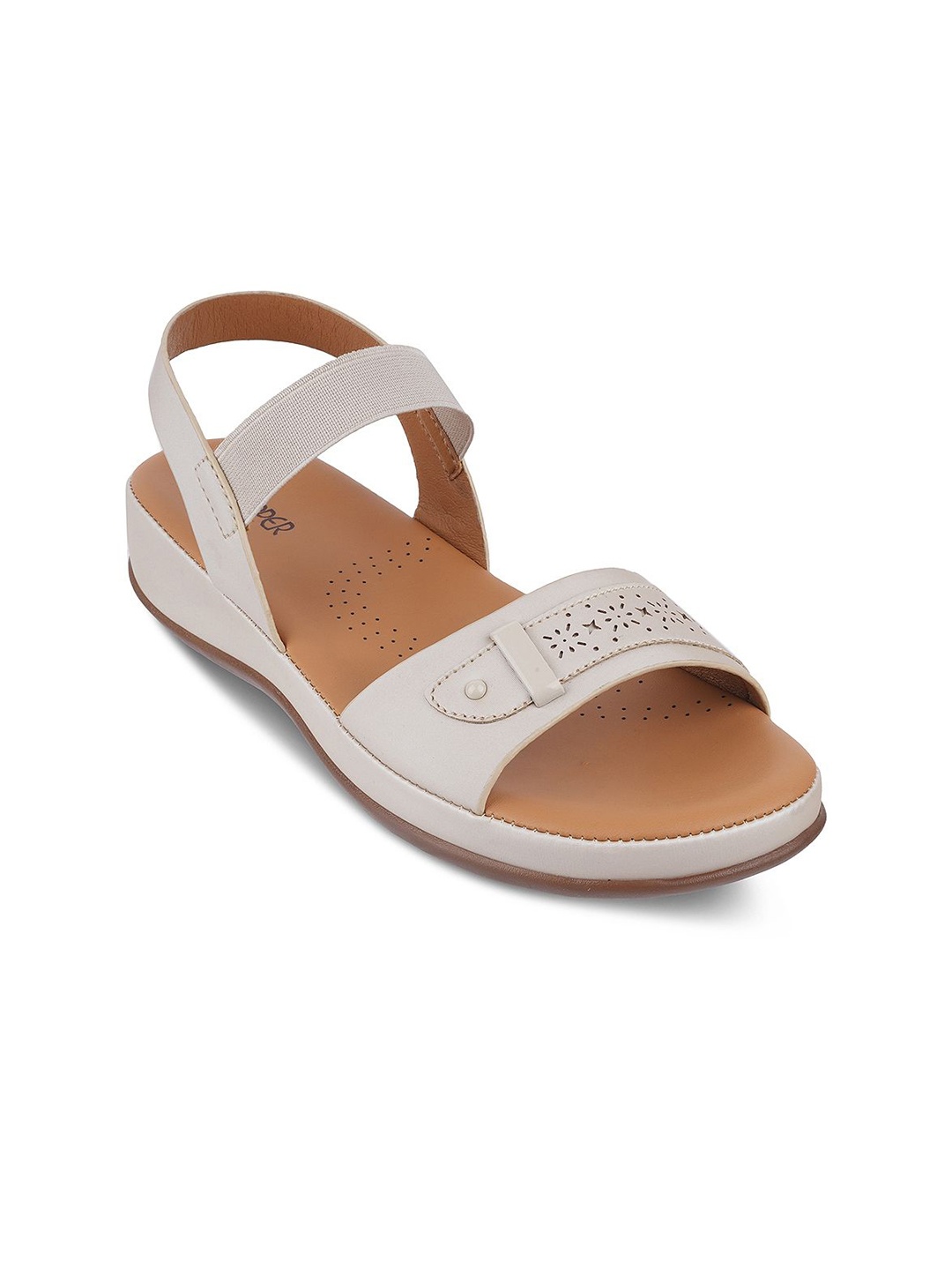 

PEPPER Women Open Toe Flats with Laser Cuts, Cream