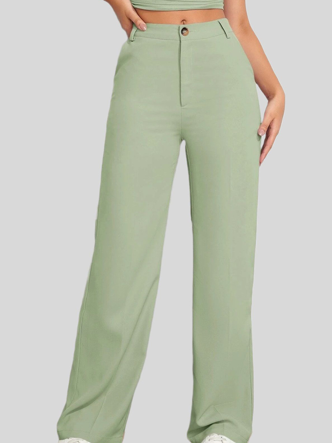 

FNOCKS Women Low-Rise Relaxed Cotton Regular Trousers, Lime green