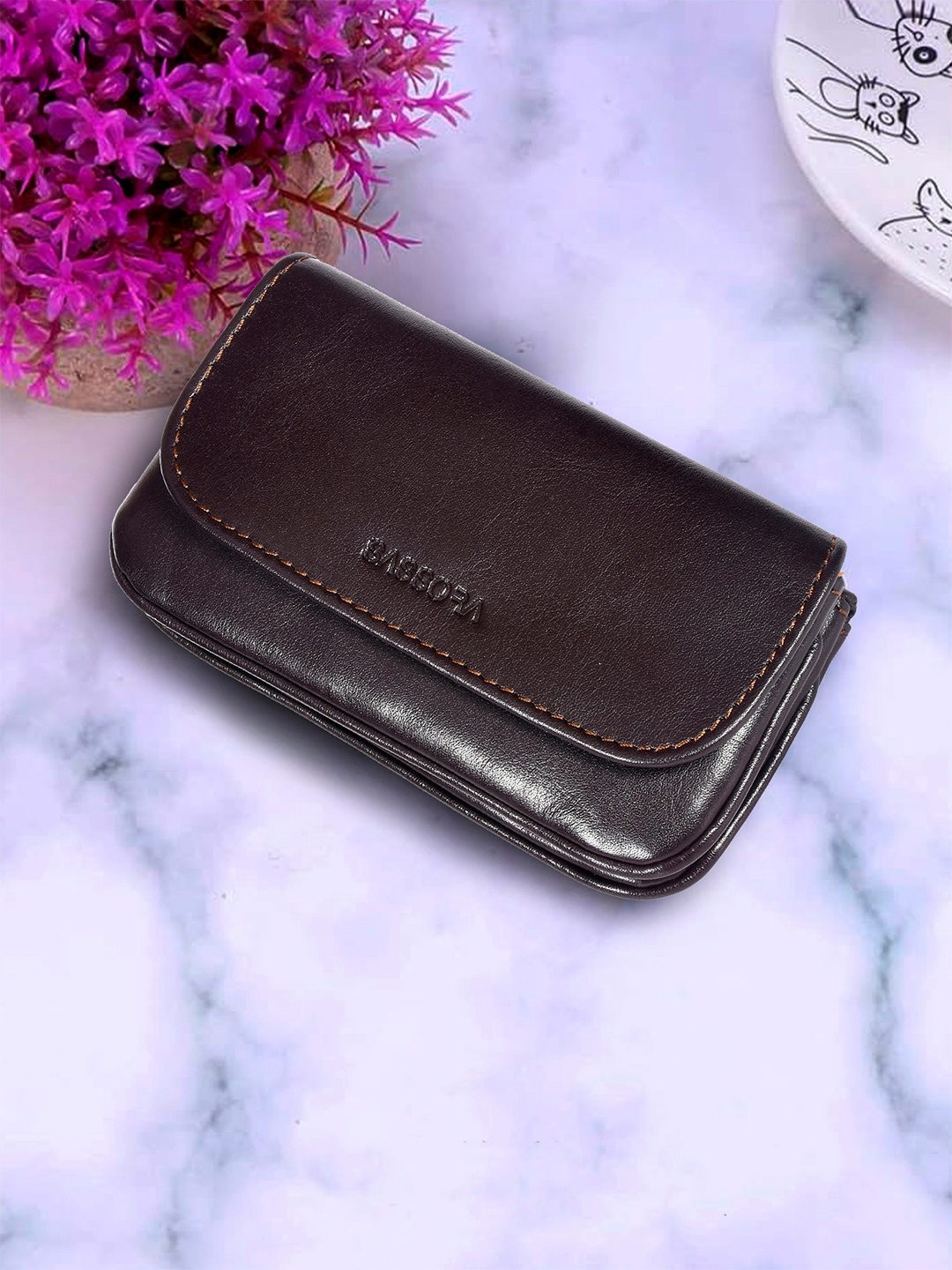 

Sassora Unisex Genuine Leather Solid Compact Key Pouch, Coffee brown