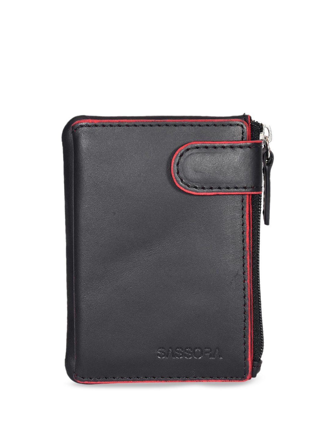 Sassora Unisex Textured Foldable Genuine Leather Travel Pouch, Black