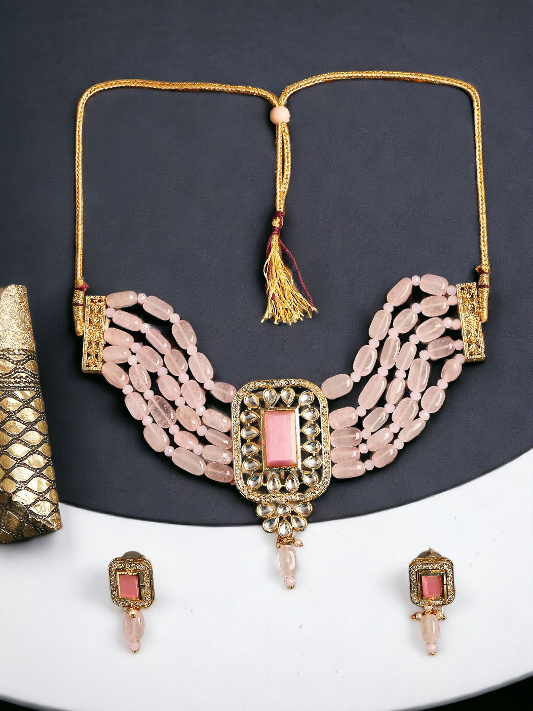 

OOMPH Gold-Plated Opal Kundan-Studded & Beaded Jewellery Set