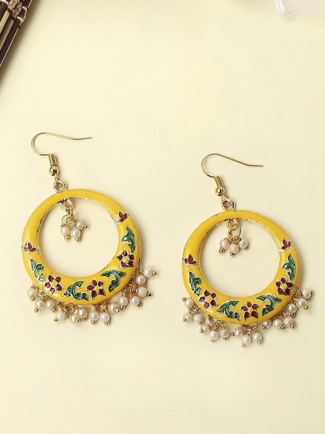 

OOMPH Beaded Circular Meenakari Drop Earrings, Gold